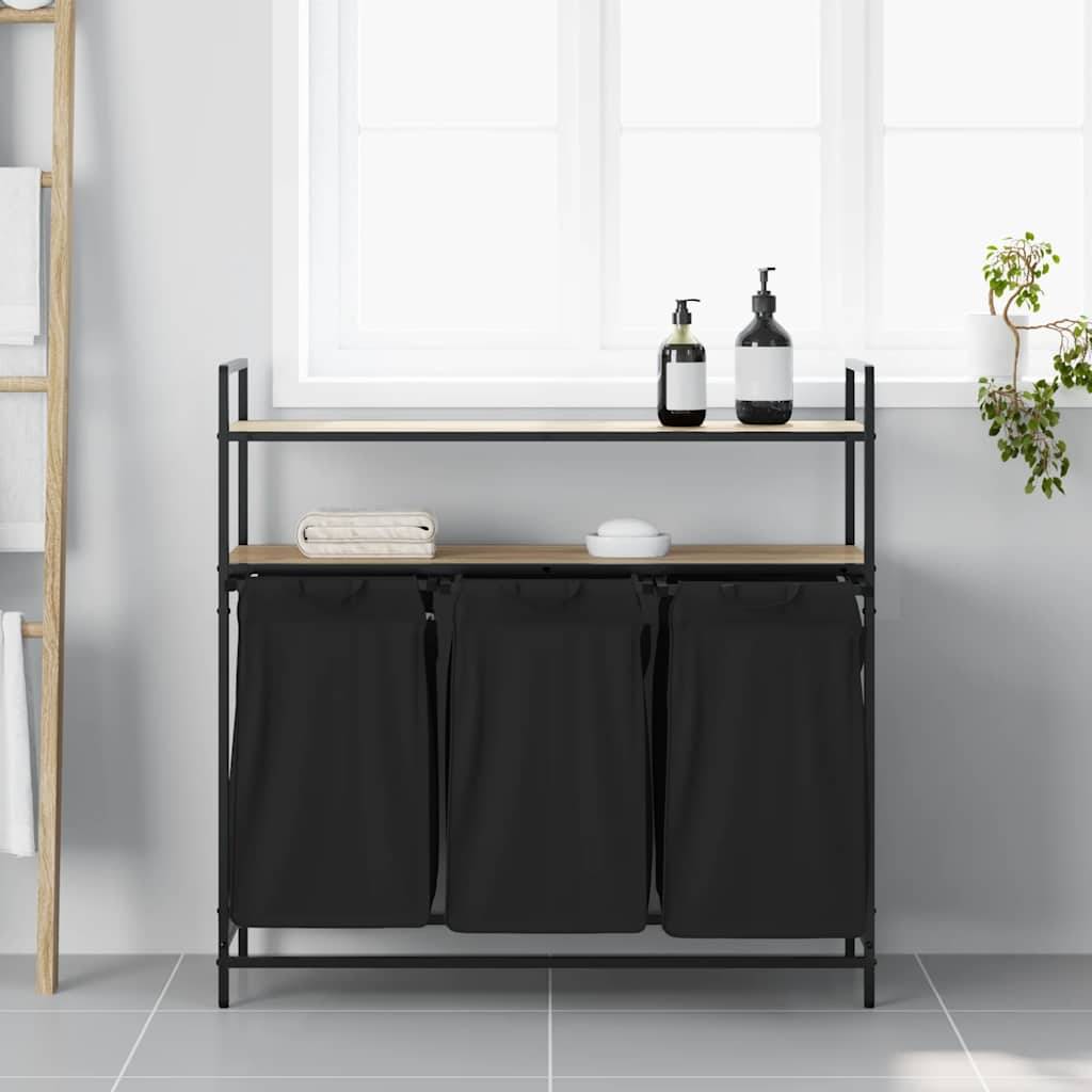 vidaXL Wäschekorb 3 Fächer mit Ablagen Sonoma Eiche