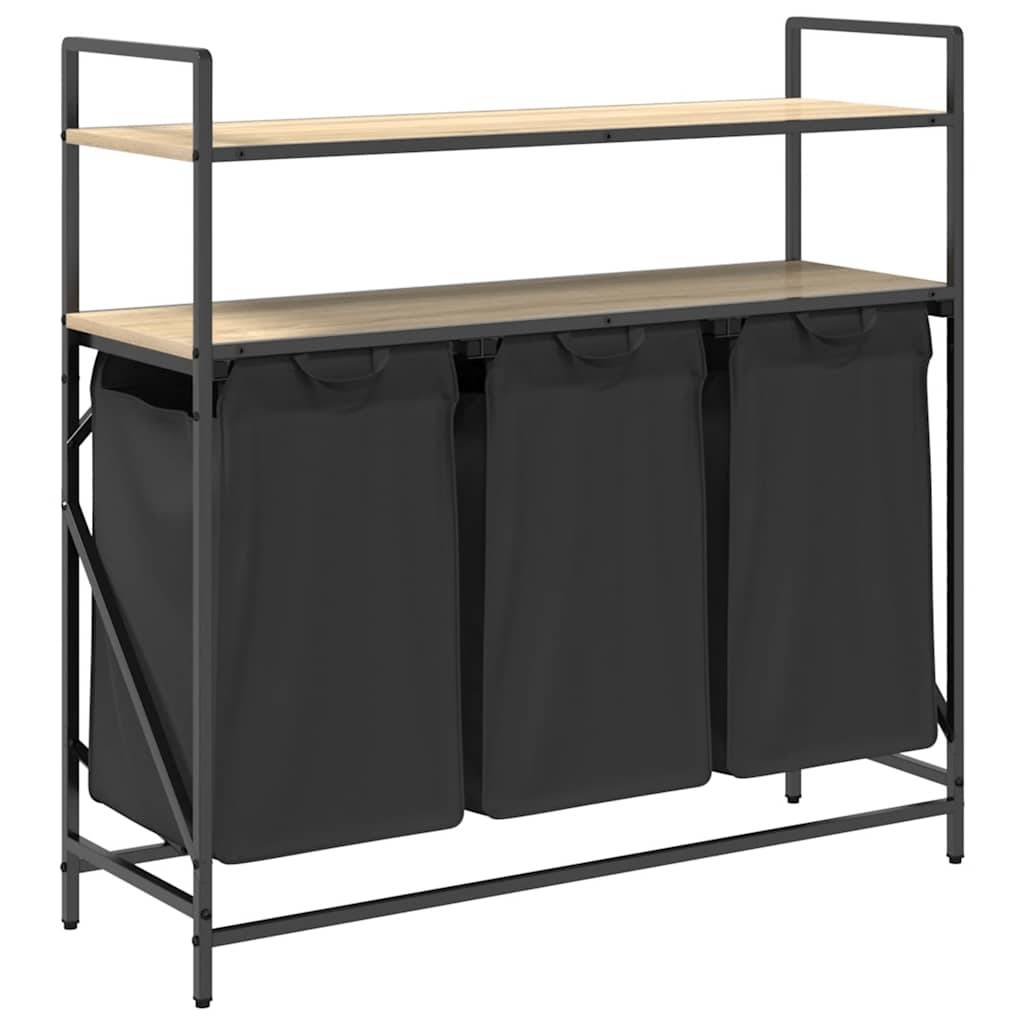 vidaXL Wäschekorb 3 Fächer mit Ablagen Sonoma Eiche