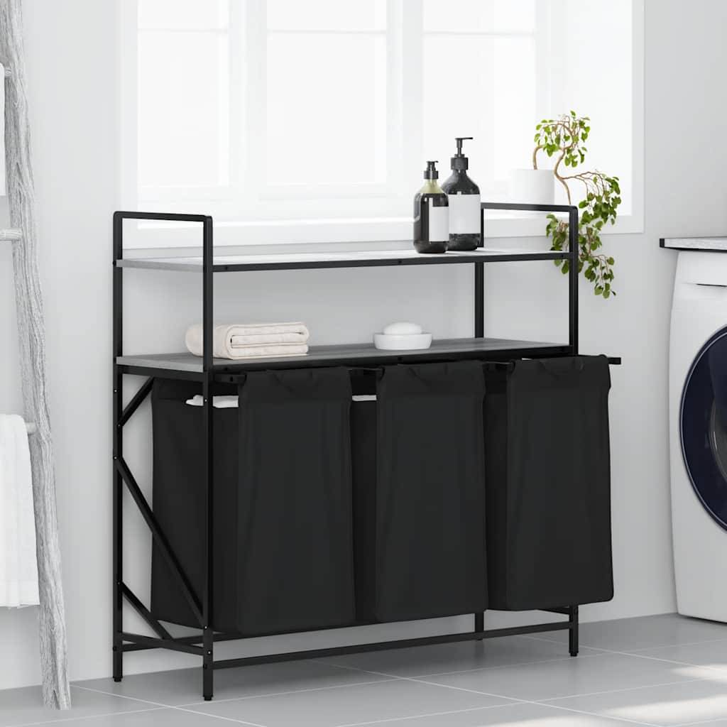 vidaXL Wäschekorb 3 Fächer mit Ablagen Grau Sonoma