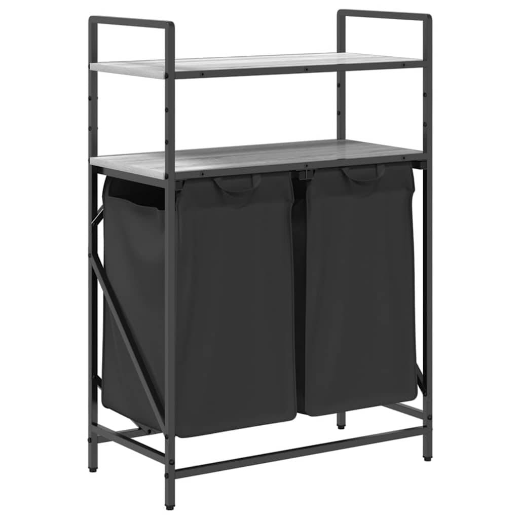 vidaXL Wäschekorb 2 Fächer mit Ablagen Grau Sonoma