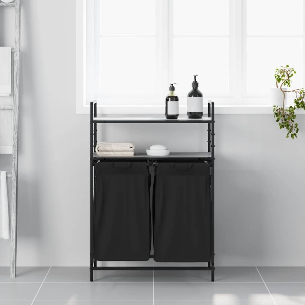 vidaXL Wäschekorb 2 Fächer mit Ablagen Grau Sonoma