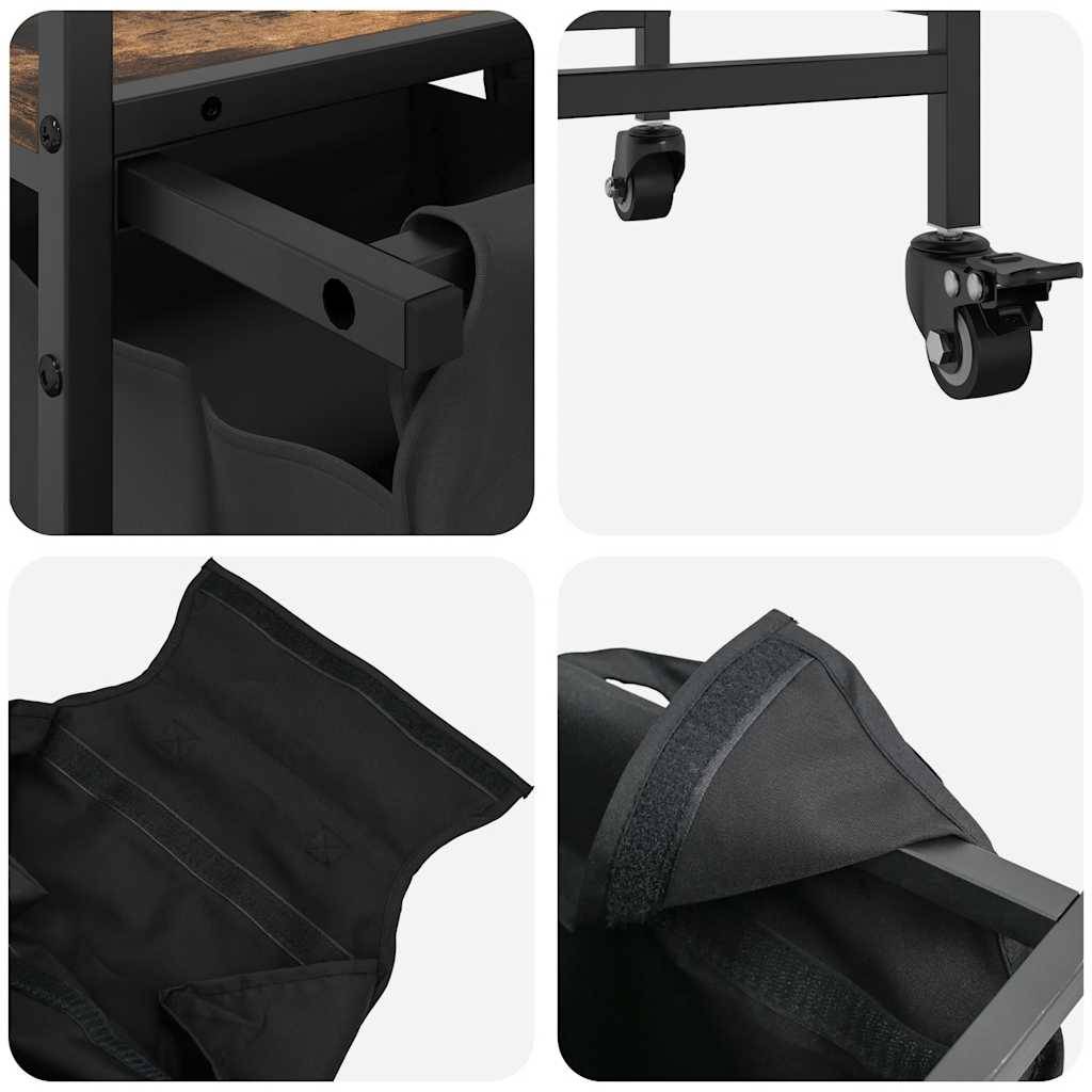 vidaXL Wäschekorb 2 Fächer mit Rollen Räuchereiche