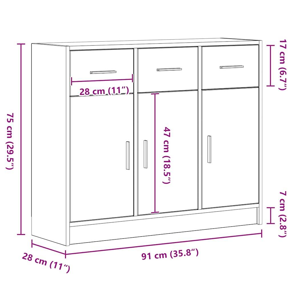 vidaXL Sideboard Schwarze Eiche 91x28x75 cm Holzwerkstoff