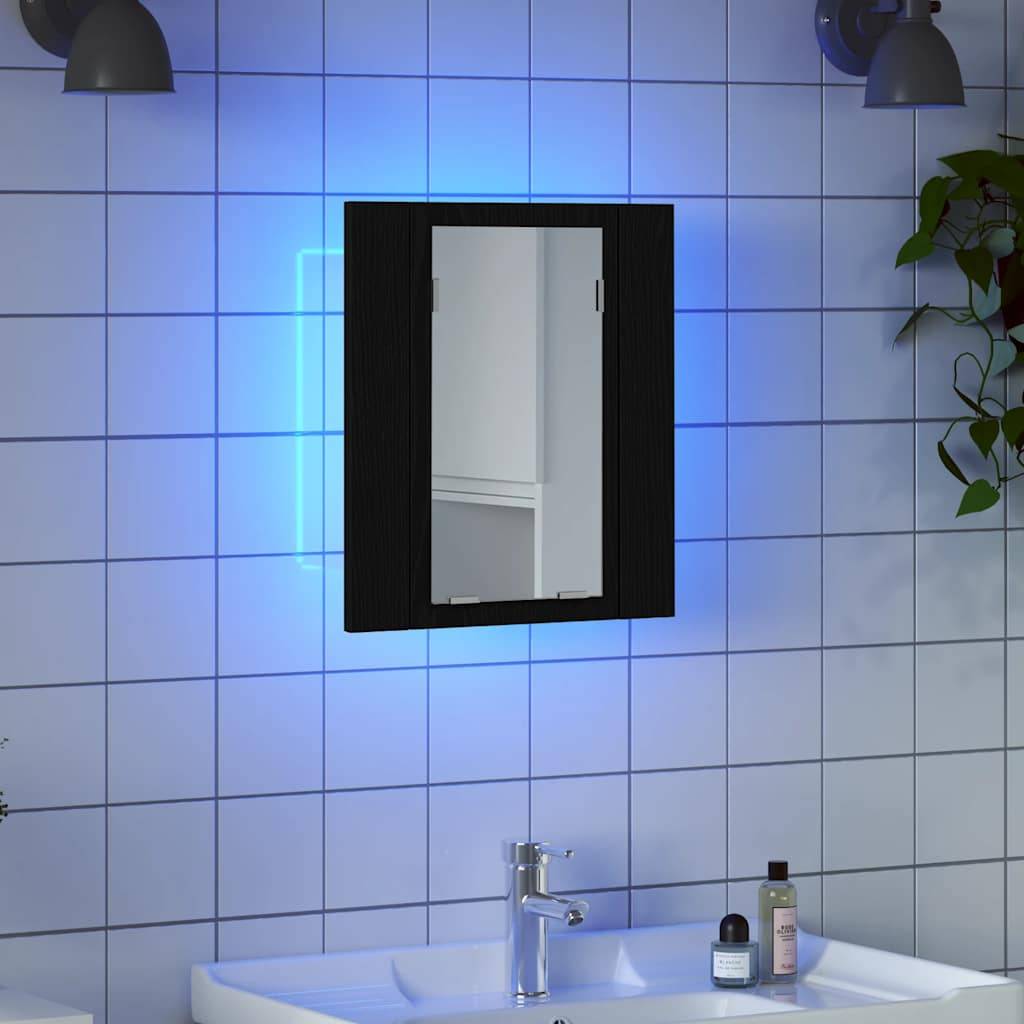 vidaXL LED Badezimmerspiegelschrank Eiche Schwarz 40x12x45 cm Holzwerkstoff