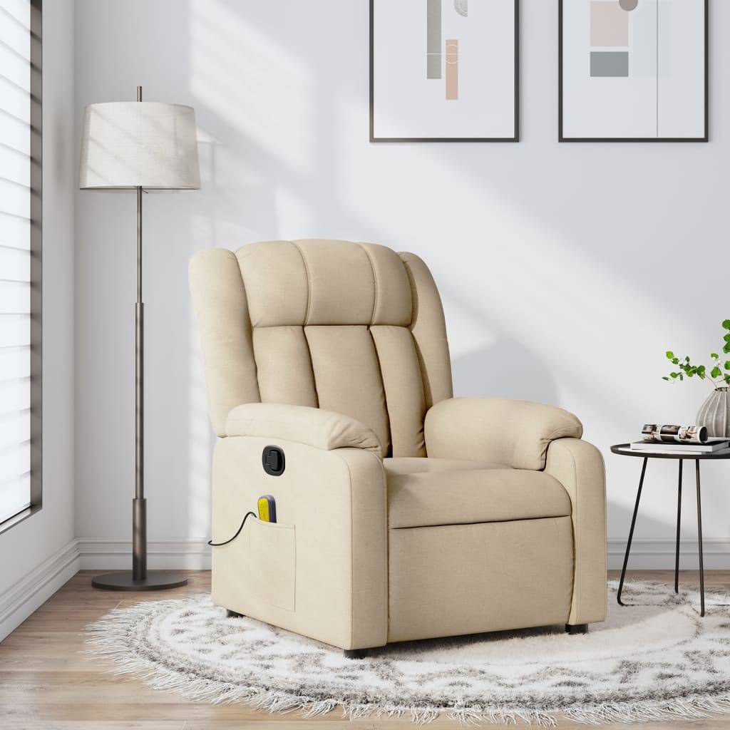 vidaXL Massage-Relaxsessel, cremefarbener Stoff