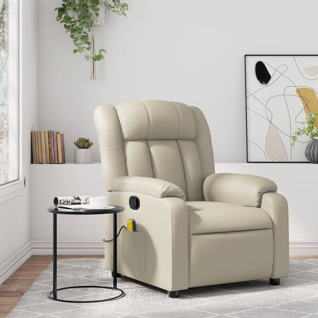 vidaXL Massagesessel mit Relaxfunktion, Kunstleder, Creme