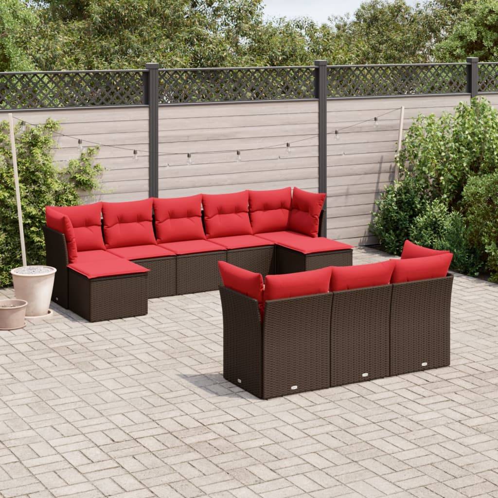 vidaXL 10-teiliges Gartensofa-Set mit Kissen, braun, Polyrattan