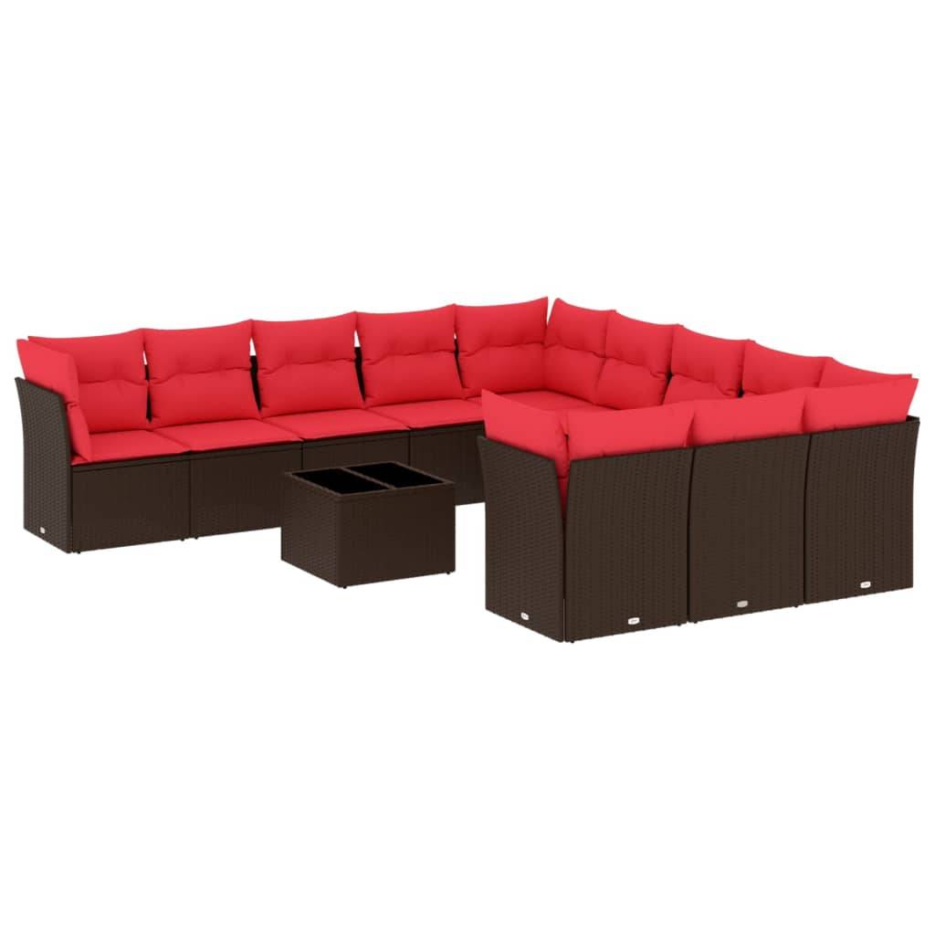 vidaXL 12-teiliges Gartensofa-Set mit Kissen, braun, Polyrattan