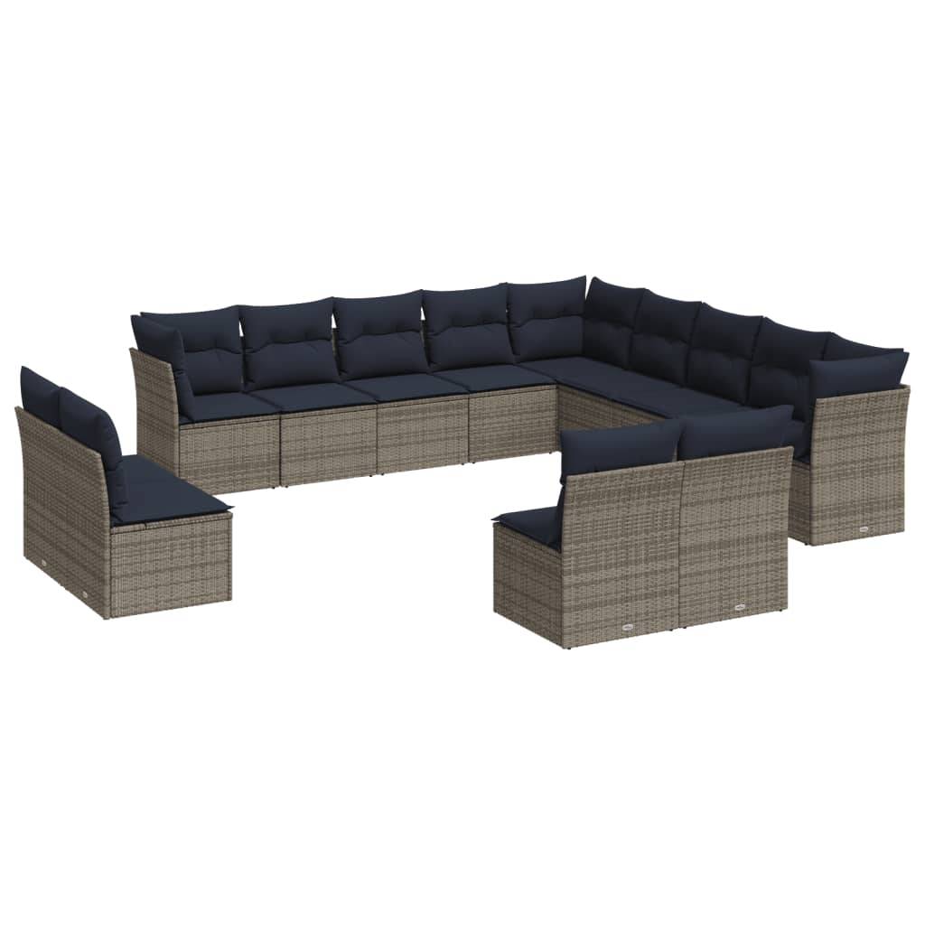 vidaXL 13-teiliges Gartensofa-Set mit Kissen, grau, Polyrattan