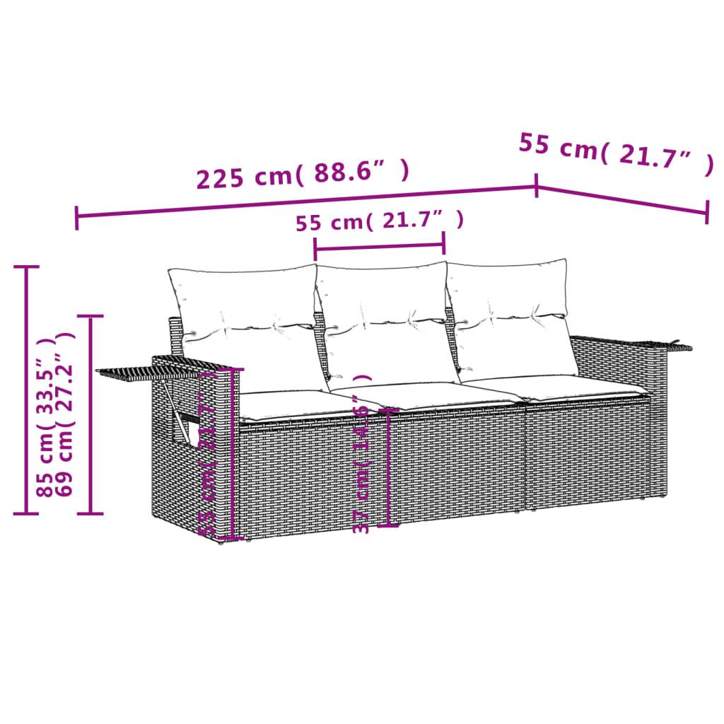 vidaXL 3-teiliges Gartensofa-Set mit Kissen, grau, Polyrattan