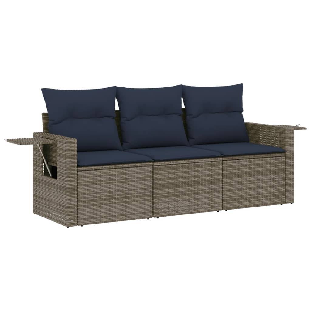 vidaXL 3-teiliges Gartensofa-Set mit Kissen, grau, Polyrattan