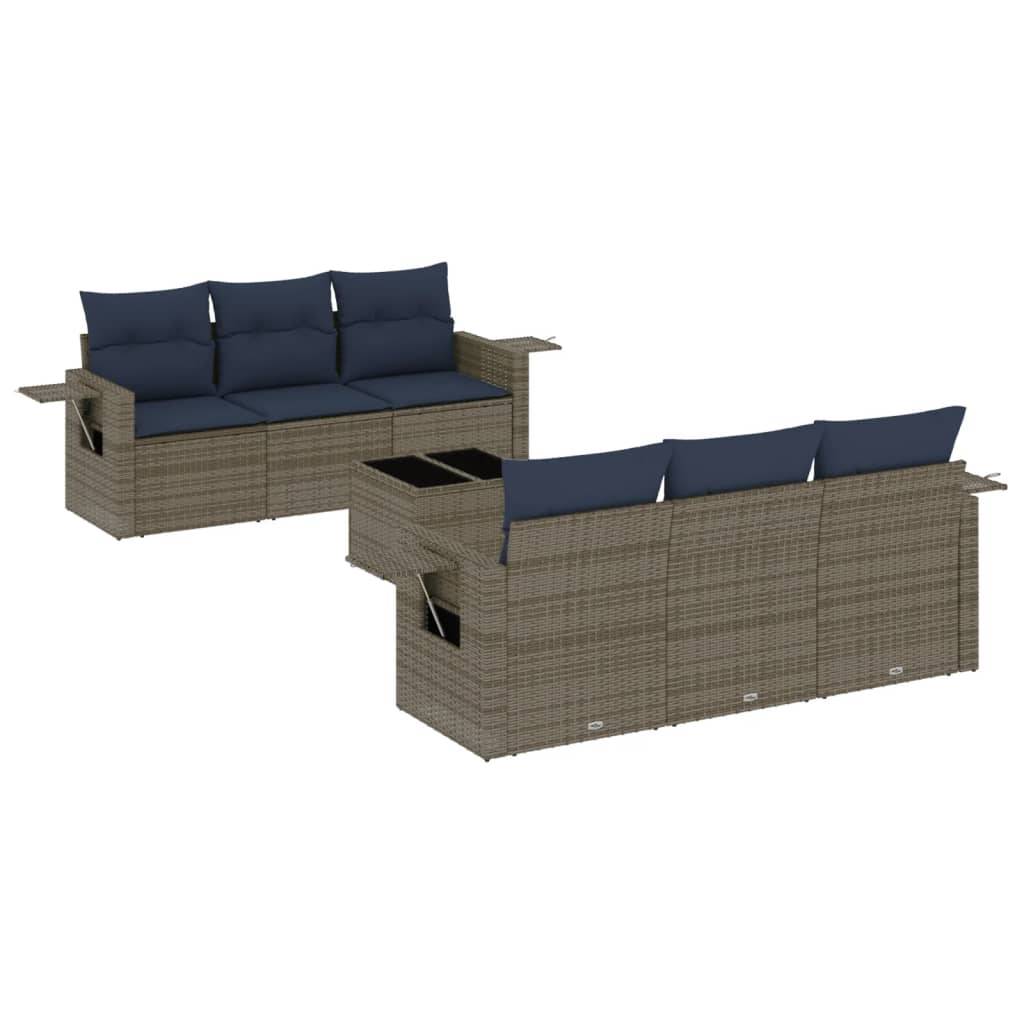 vidaXL 7-teiliges Gartensofa-Set mit Kissen, grau, Polyrattan