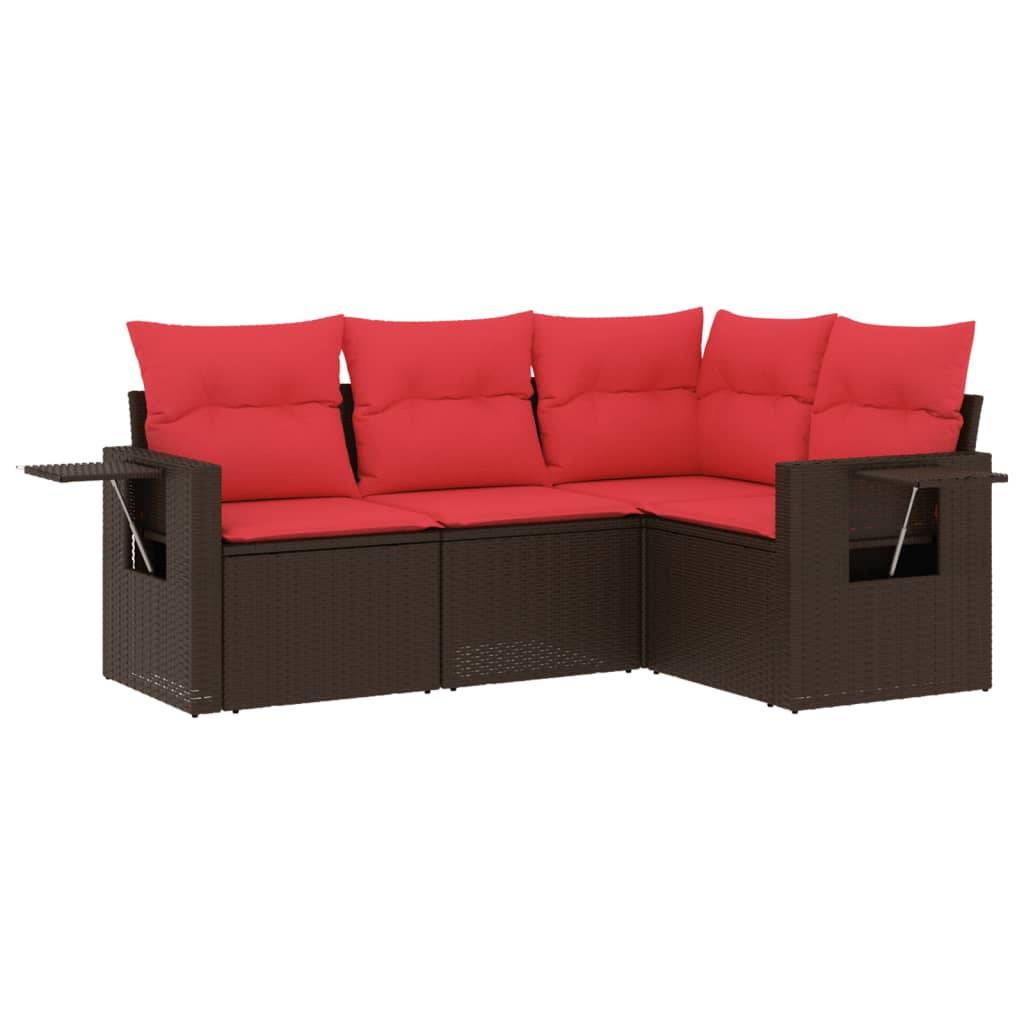 vidaXL 4-teiliges Gartensofa-Set mit Kissen, braun, Polyrattan