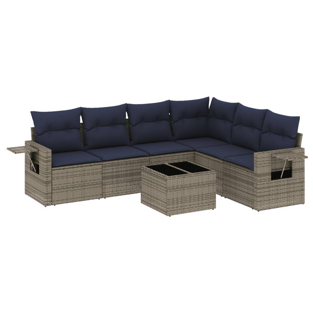 vidaXL 7-teiliges Gartensofa-Set mit Kissen, grau, Polyrattan