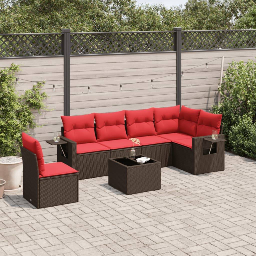 vidaXL 7-teiliges Gartensofa-Set mit Kissen, braun, Polyrattan