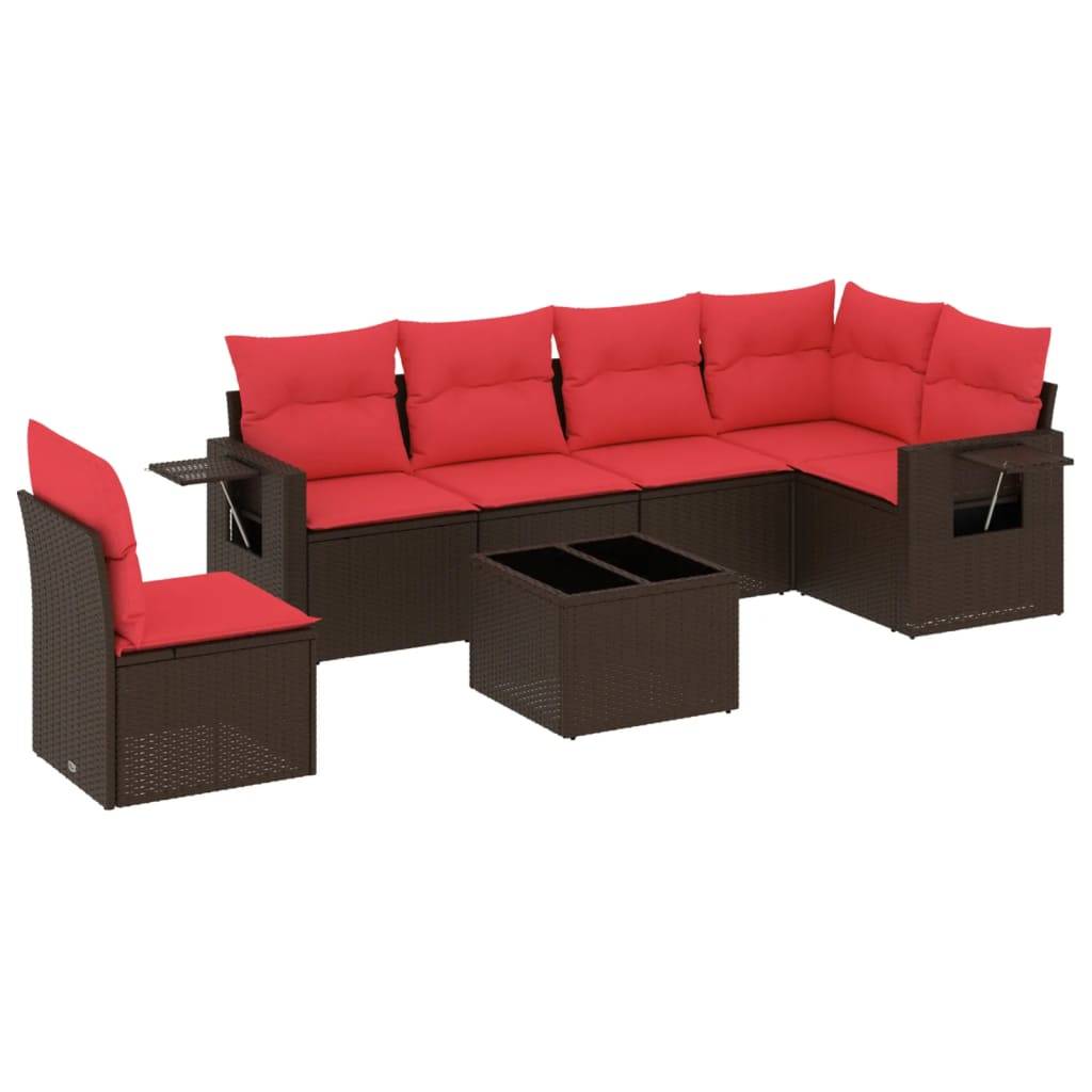 vidaXL 7-teiliges Gartensofa-Set mit Kissen, braun, Polyrattan