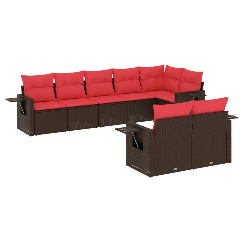 vidaXL 8-teiliges Gartensofa-Set mit Kissen, braun, Polyrattan