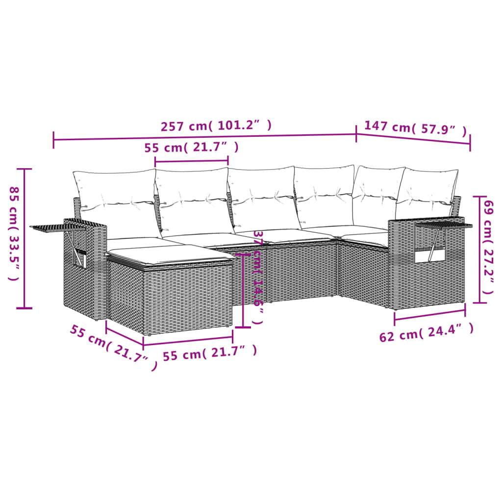 vidaXL 6-teiliges Gartensofa-Set mit Kissen, schwarzes Polyrattan