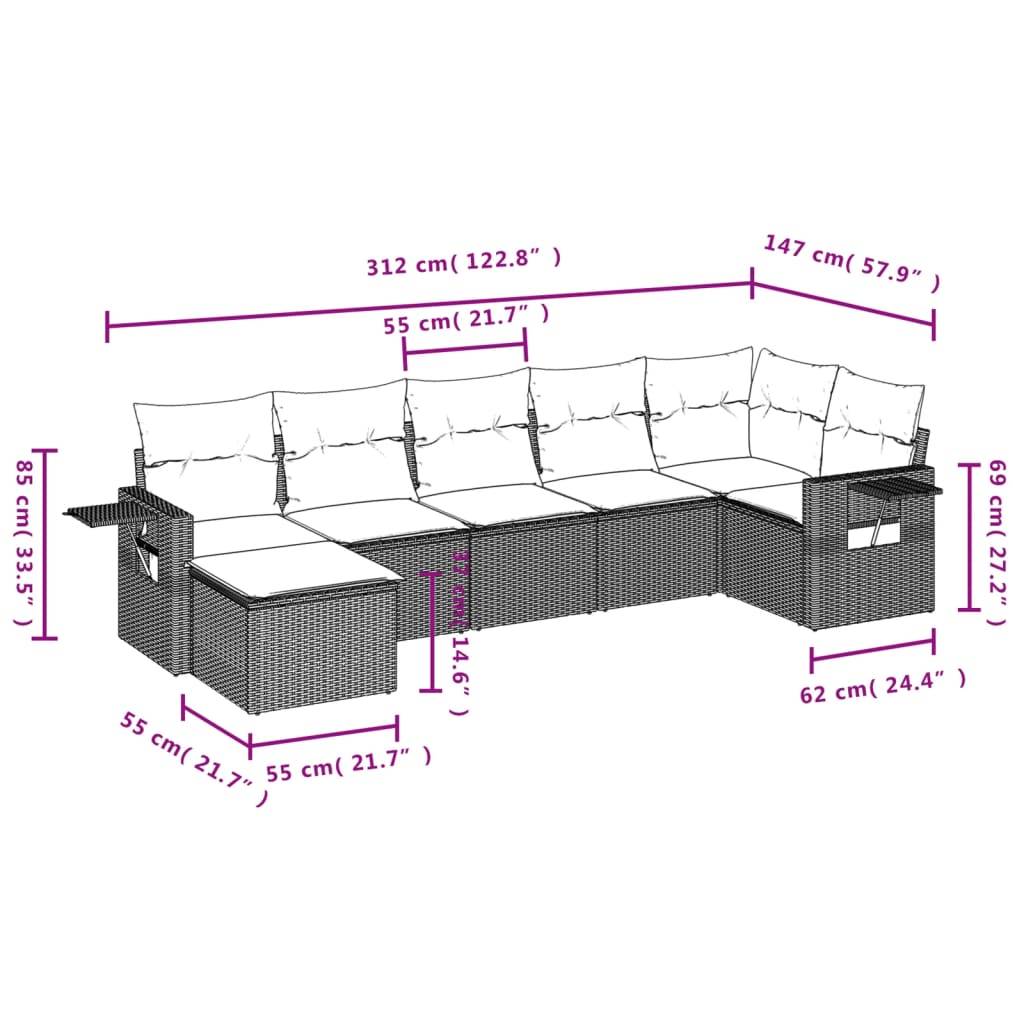 vidaXL 7-teiliges Gartensofa-Set mit Kissen, grau, Polyrattan