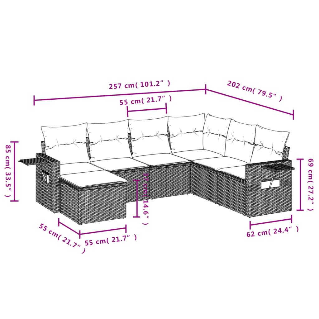 vidaXL 7-teiliges Gartensofa-Set mit Kissen, schwarzes Polyrattan