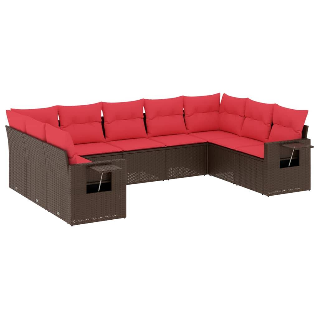 vidaXL 9-teiliges Gartensofa-Set mit Kissen, braun, Polyrattan