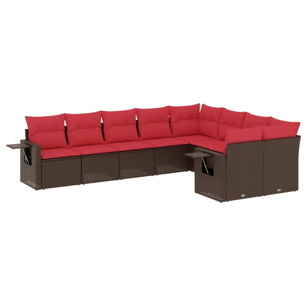 vidaXL 9-teiliges Gartensofa-Set mit Kissen, braun, Polyrattan