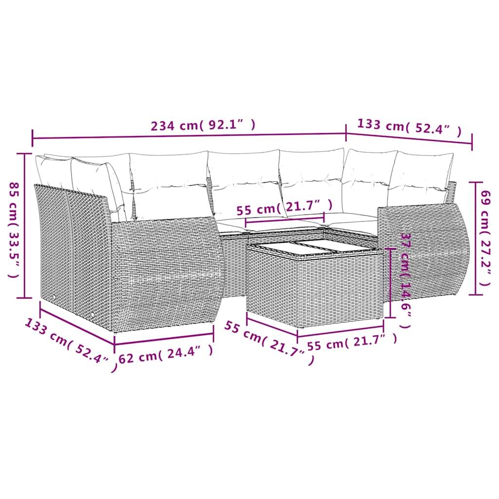 vidaXL 7-teiliges Gartensofa-Set mit Kissen, grau, Polyrattan