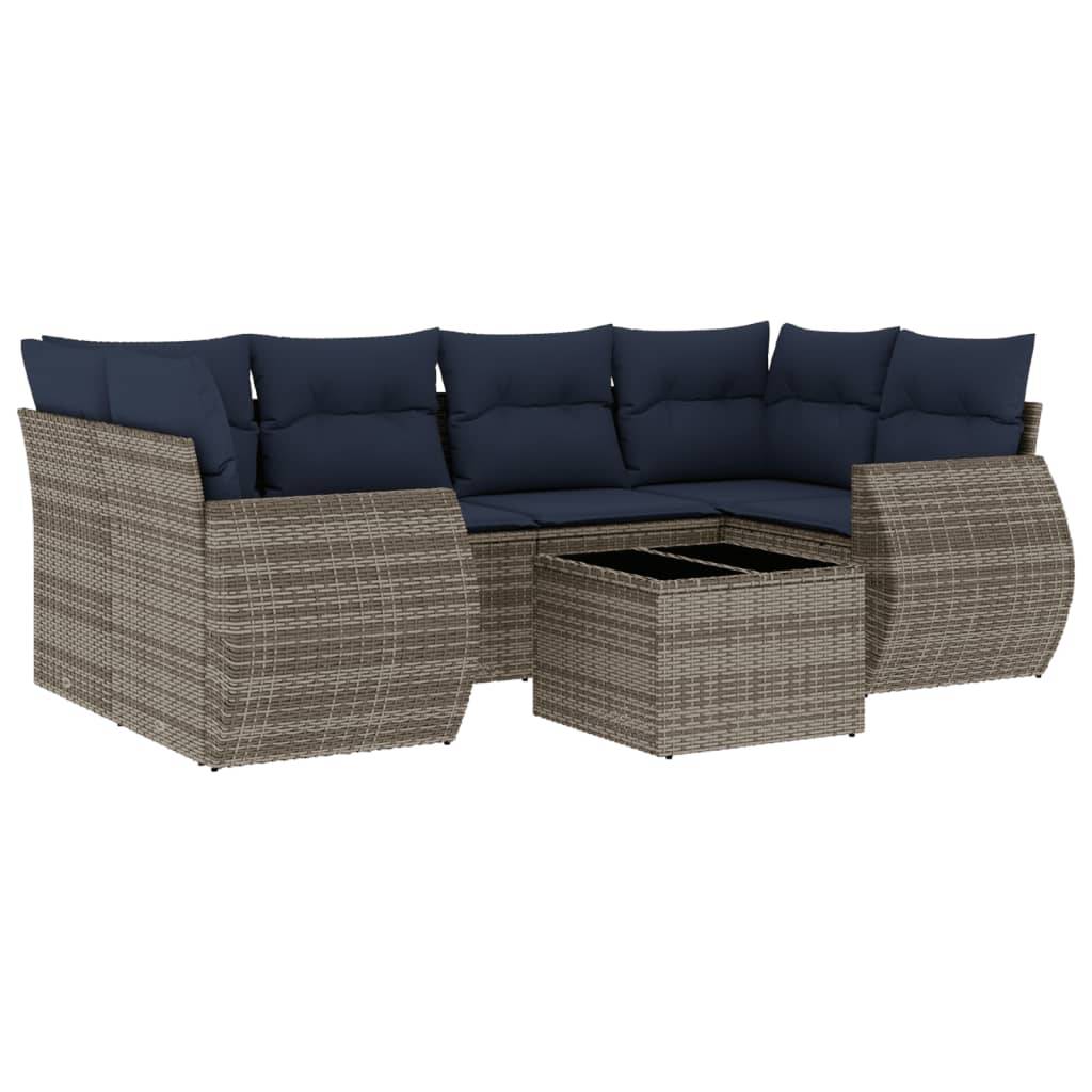 vidaXL 7-teiliges Gartensofa-Set mit Kissen, grau, Polyrattan