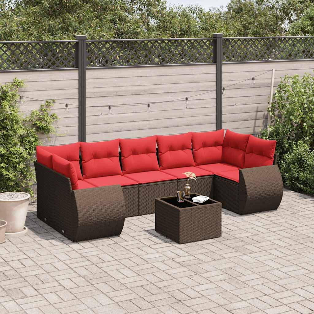 vidaXL 8-teiliges Gartensofa-Set mit Kissen, braun, Polyrattan