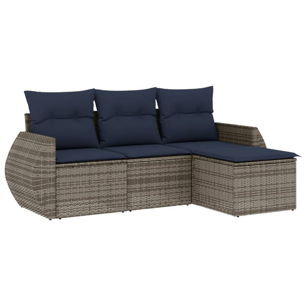 vidaXL 4-teiliges Gartensofa-Set mit Kissen, grau, Polyrattan