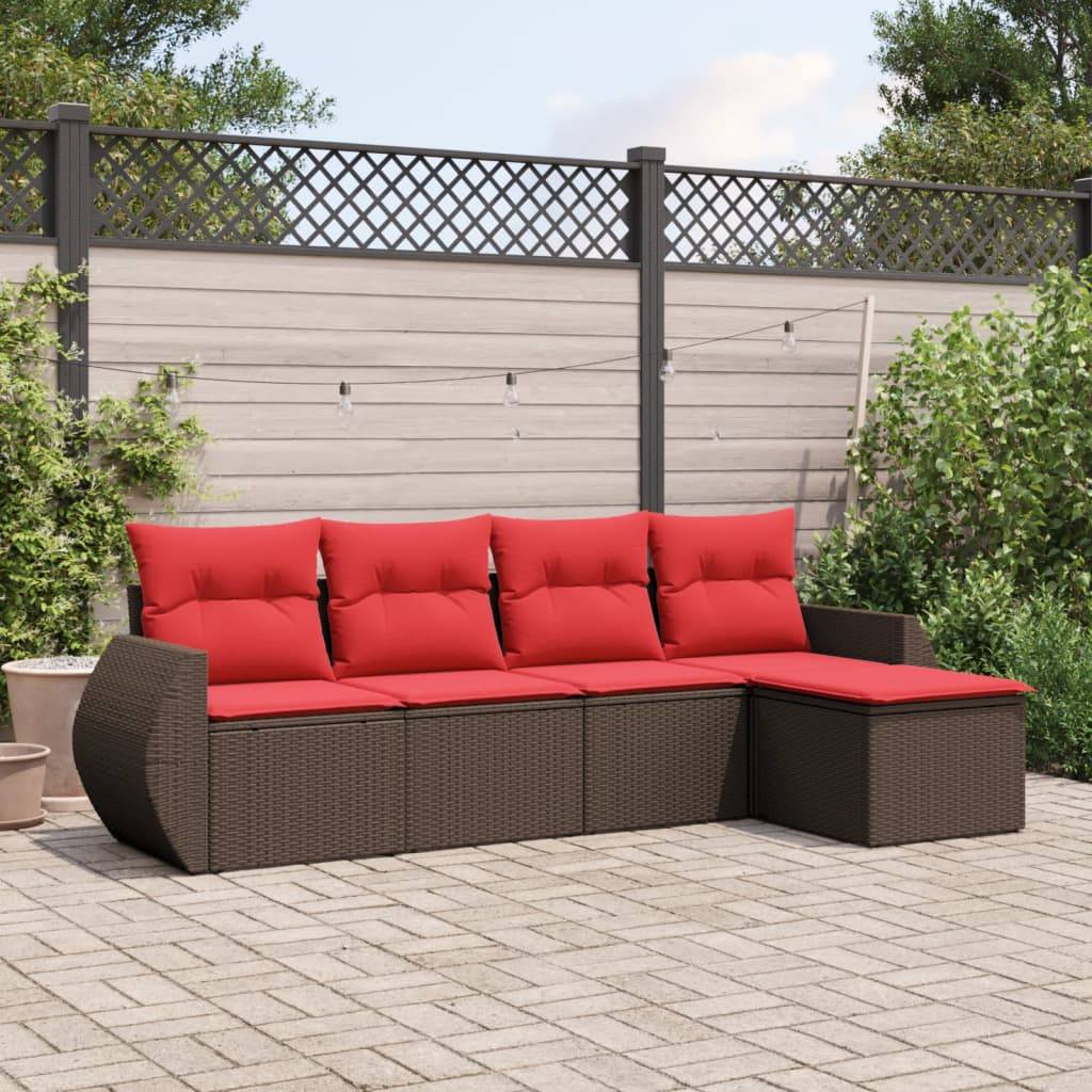 vidaXL 5-teiliges Gartensofa-Set mit Kissen, braun, Polyrattan
