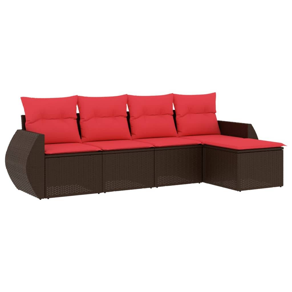 vidaXL 5-teiliges Gartensofa-Set mit Kissen, braun, Polyrattan