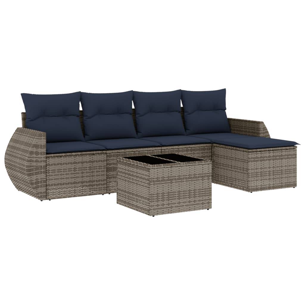 vidaXL 6-teiliges Gartensofa-Set mit Kissen, grau, Polyrattan