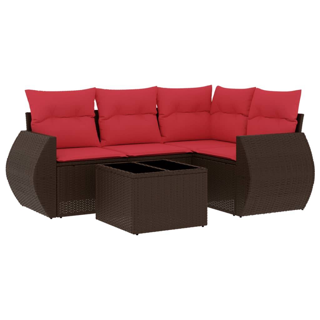 vidaXL 5-teiliges Gartensofa-Set mit Kissen, braun, Polyrattan