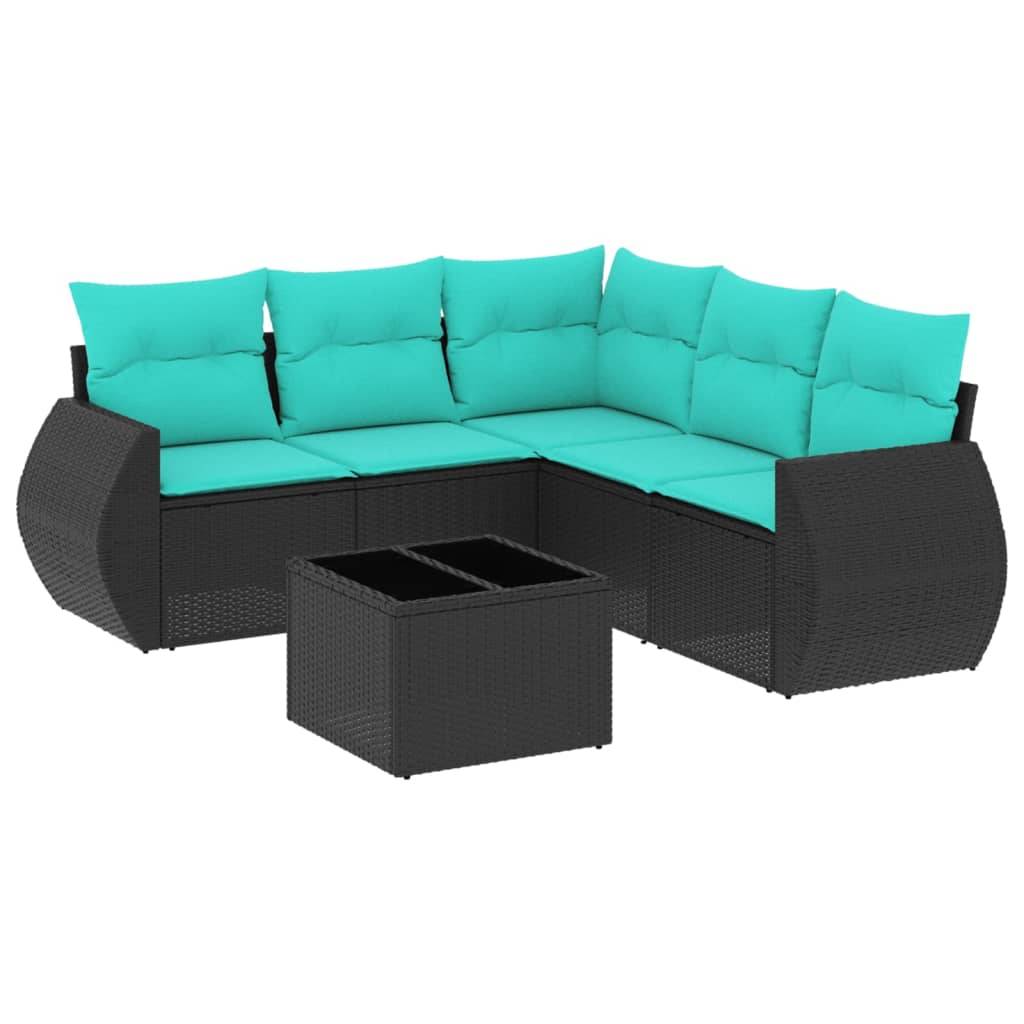 vidaXL 6-teiliges Gartensofa-Set mit Kissen, schwarzes Polyrattan