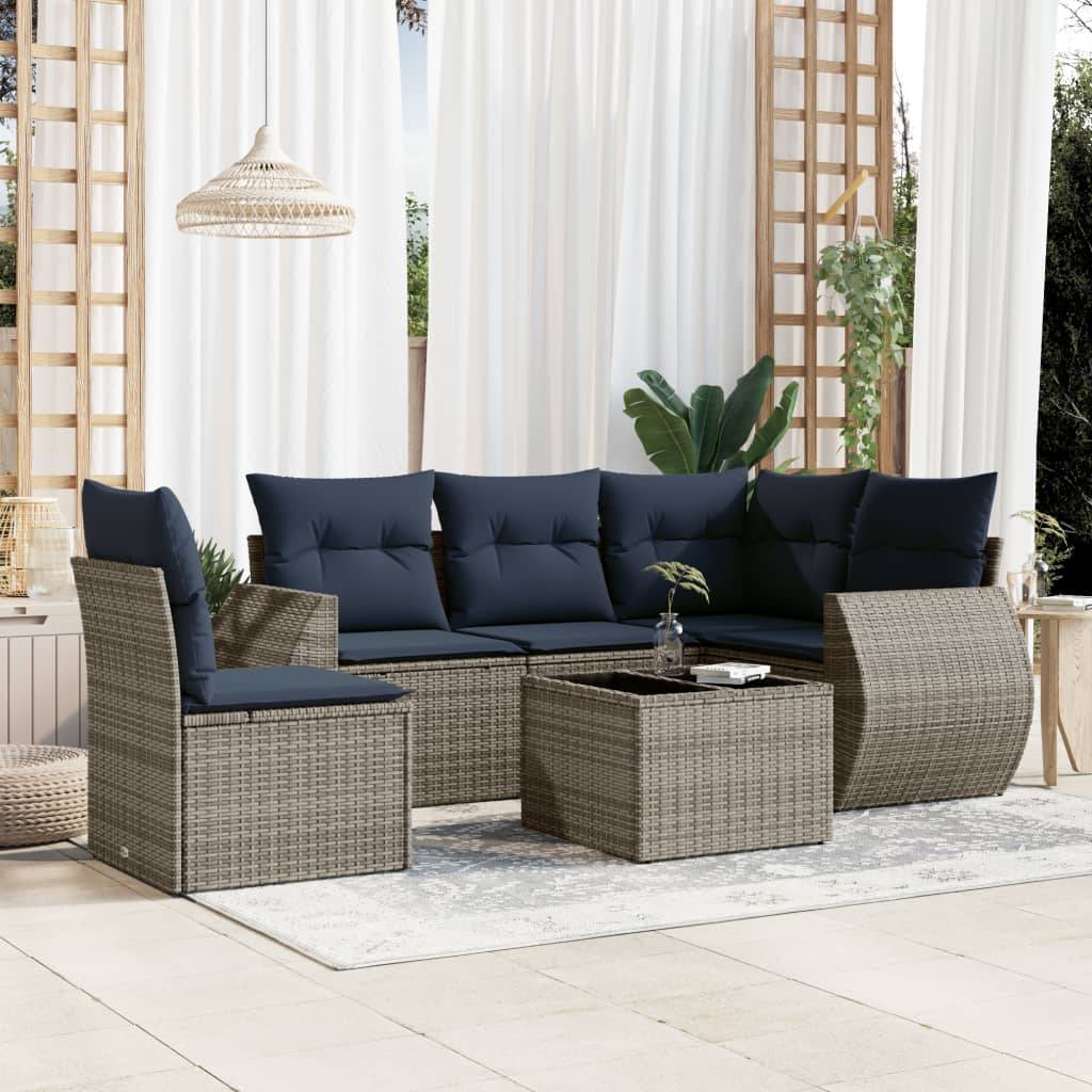 vidaXL 6-teiliges Gartensofa-Set mit Kissen, grau, Polyrattan