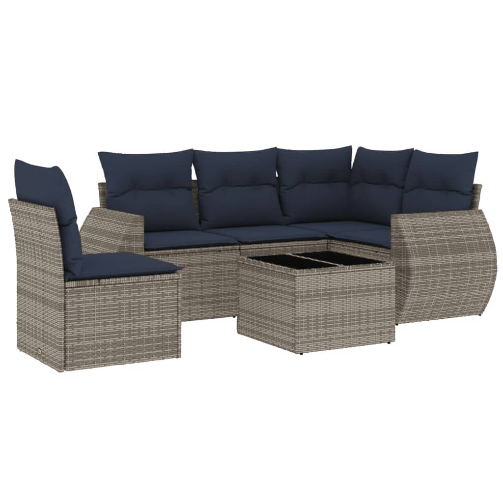 vidaXL 6-teiliges Gartensofa-Set mit Kissen, grau, Polyrattan