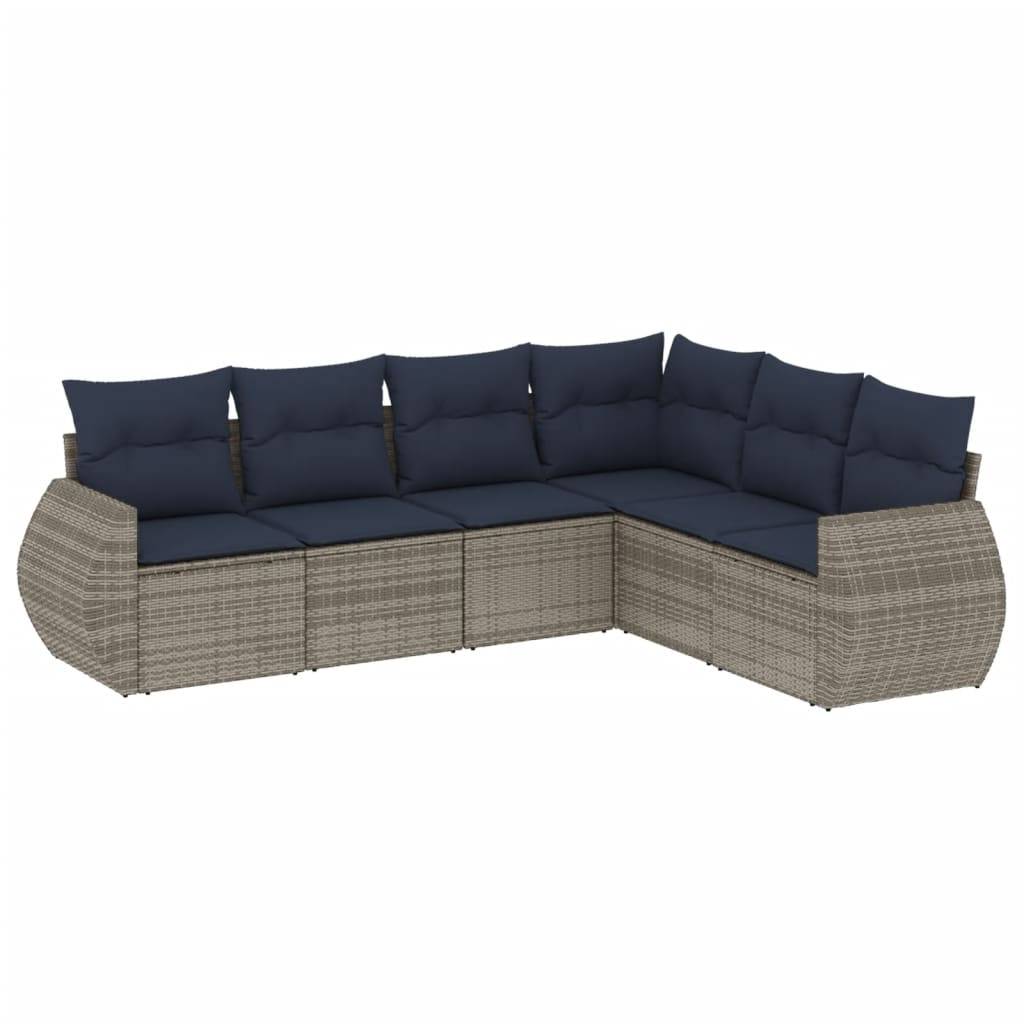 vidaXL 6-teiliges Gartensofa-Set mit Kissen, grau, Polyrattan