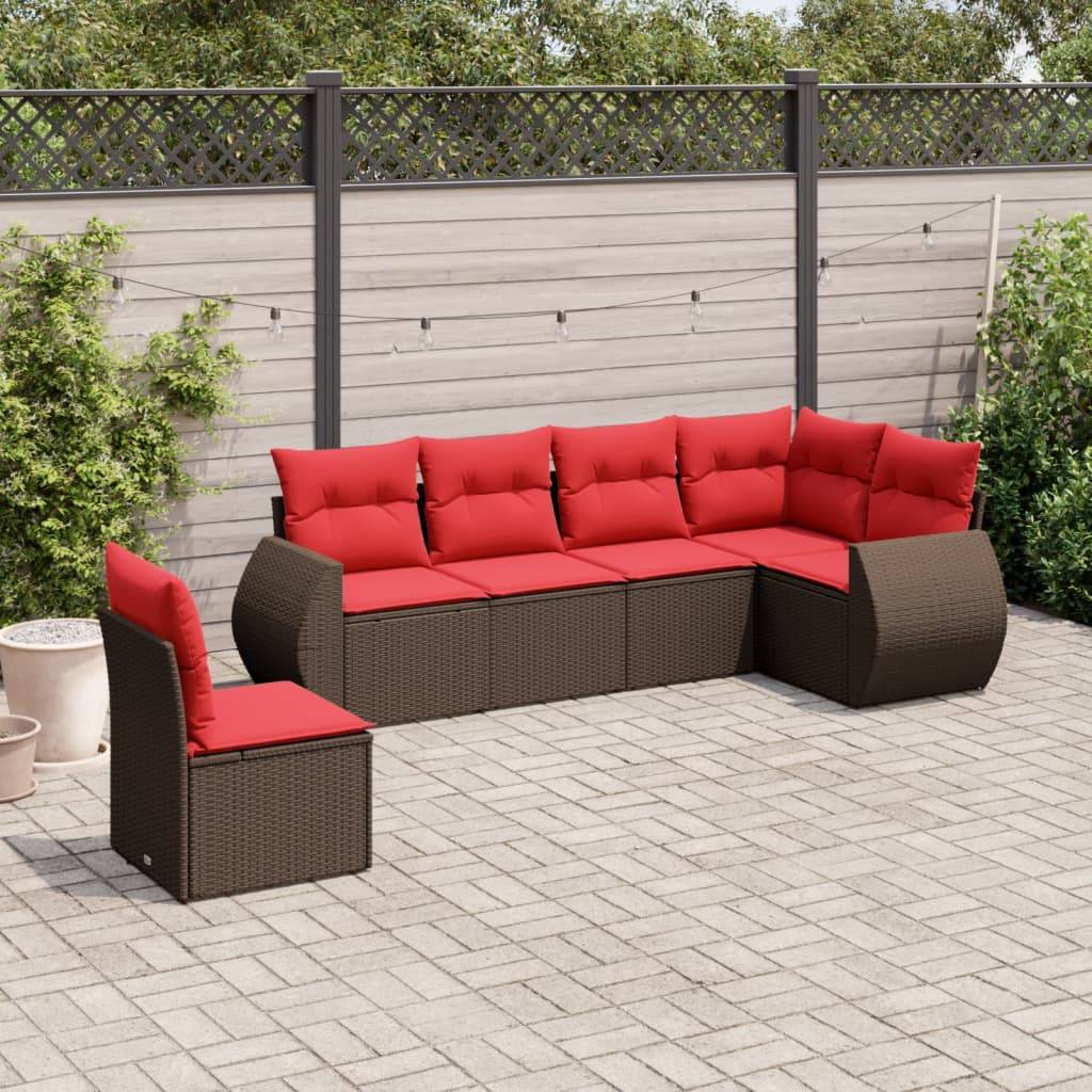 vidaXL 6-teiliges Gartensofa-Set mit Kissen, braun, Polyrattan