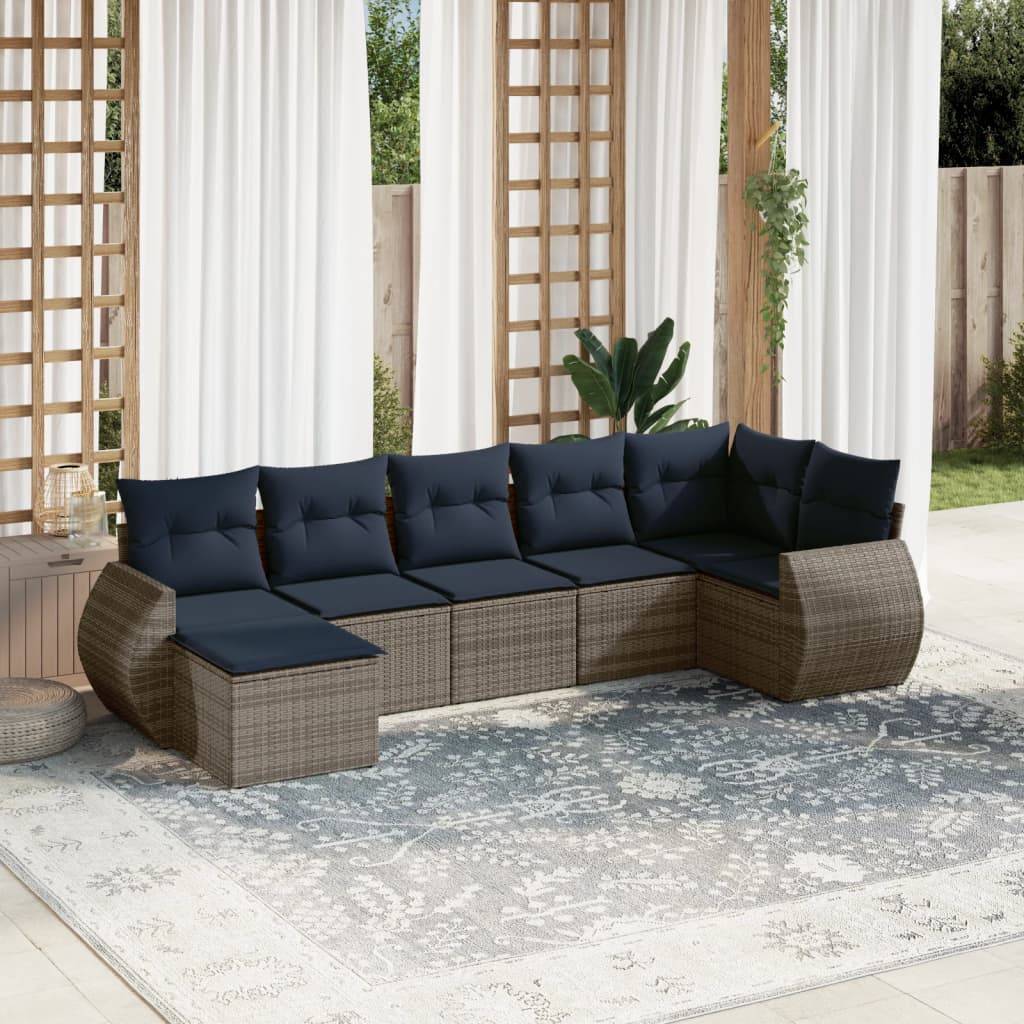 vidaXL 7-teiliges Gartensofa-Set mit Kissen, grau, Polyrattan