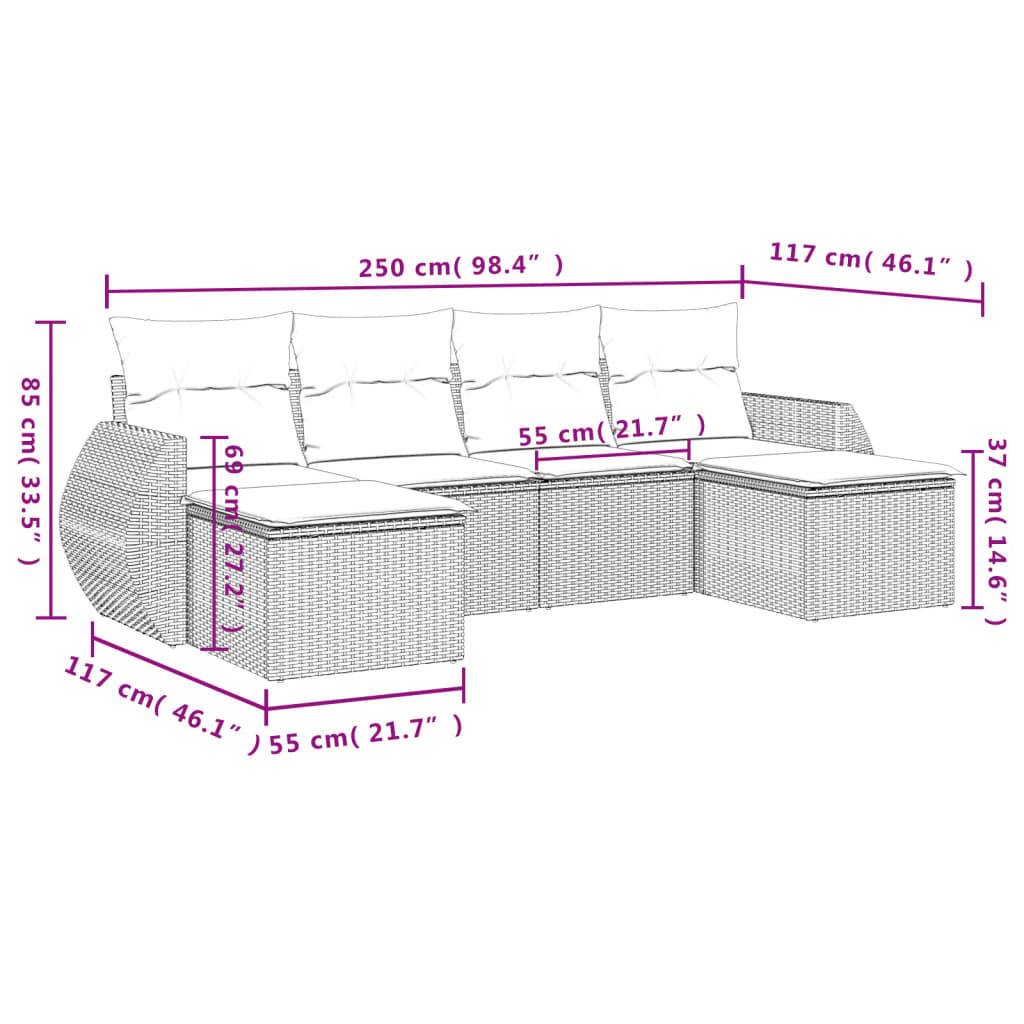 vidaXL 6-teiliges Gartensofa-Set mit Kissen, schwarzes Polyrattan