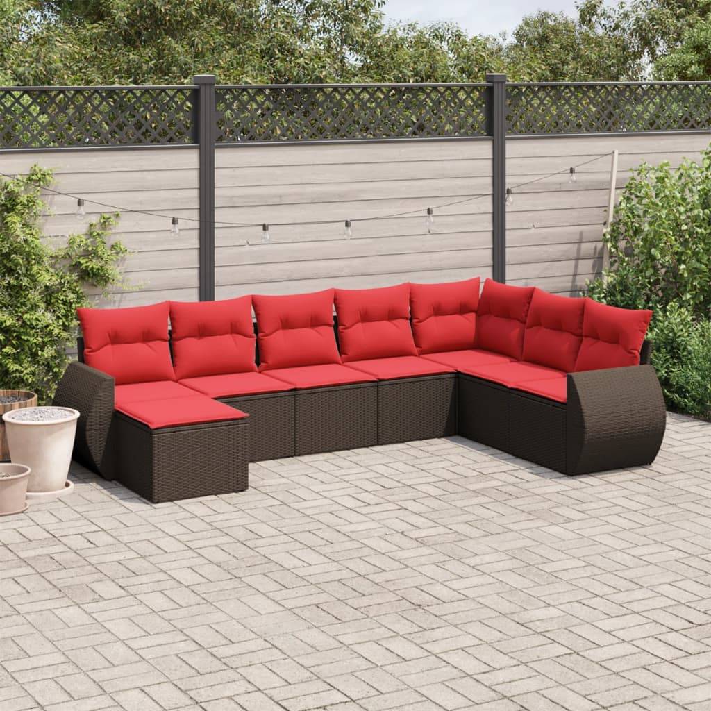 vidaXL 8-teiliges Gartensofa-Set mit Kissen, braun, Polyrattan