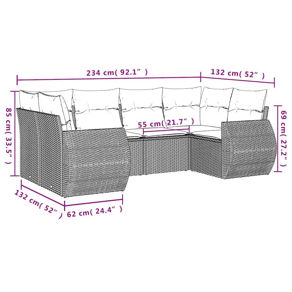 vidaXL 6-teiliges Gartensofa-Set mit Kissen, grau, Polyrattan