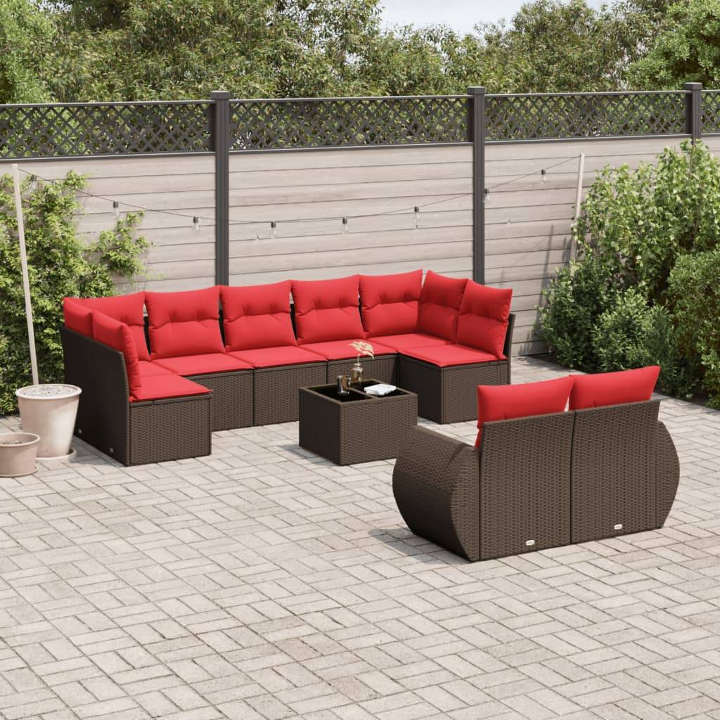 vidaXL 10-teiliges Gartensofa-Set mit Kissen, braun, Polyrattan