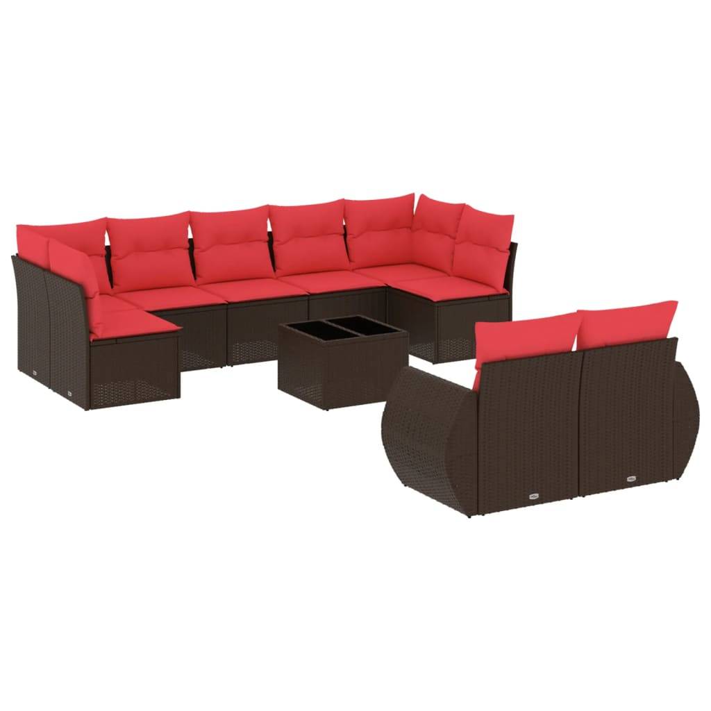 vidaXL 10-teiliges Gartensofa-Set mit Kissen, braun, Polyrattan