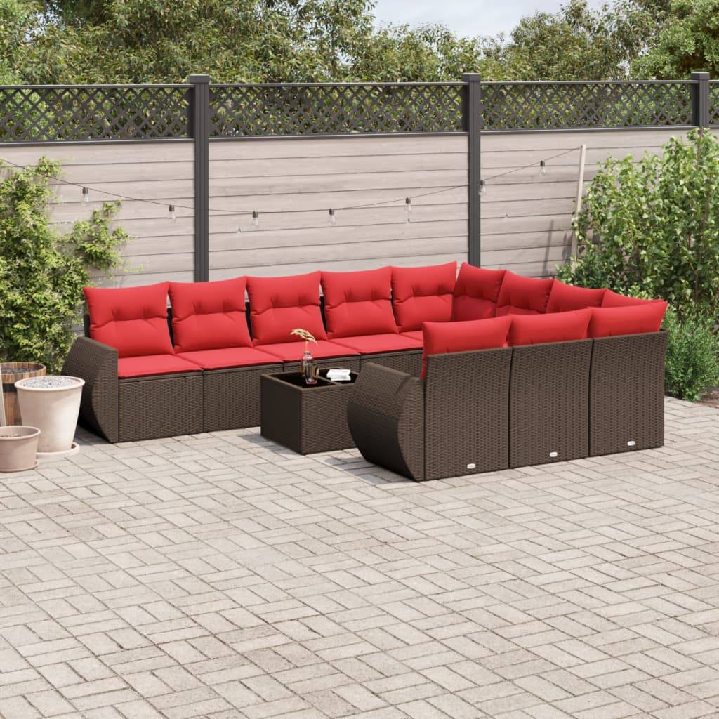 vidaXL 11-teiliges Gartensofa-Set mit Kissen, braun, Polyrattan