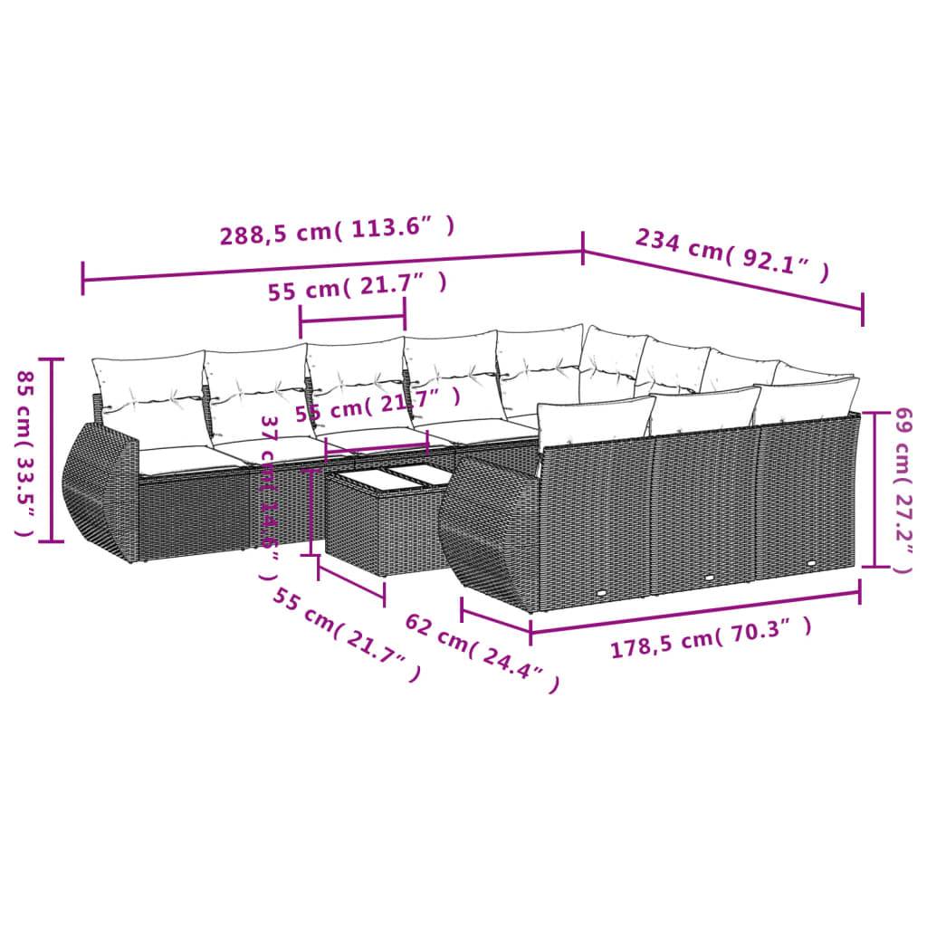 vidaXL 11-teiliges Gartensofa-Set mit Kissen, grau, Polyrattan