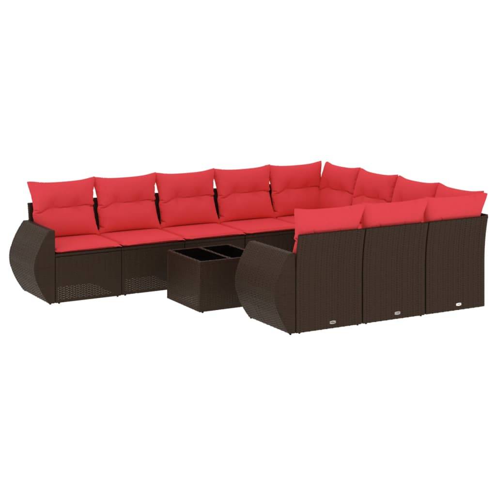 vidaXL 11-teiliges Gartensofa-Set mit Kissen, braun, Polyrattan
