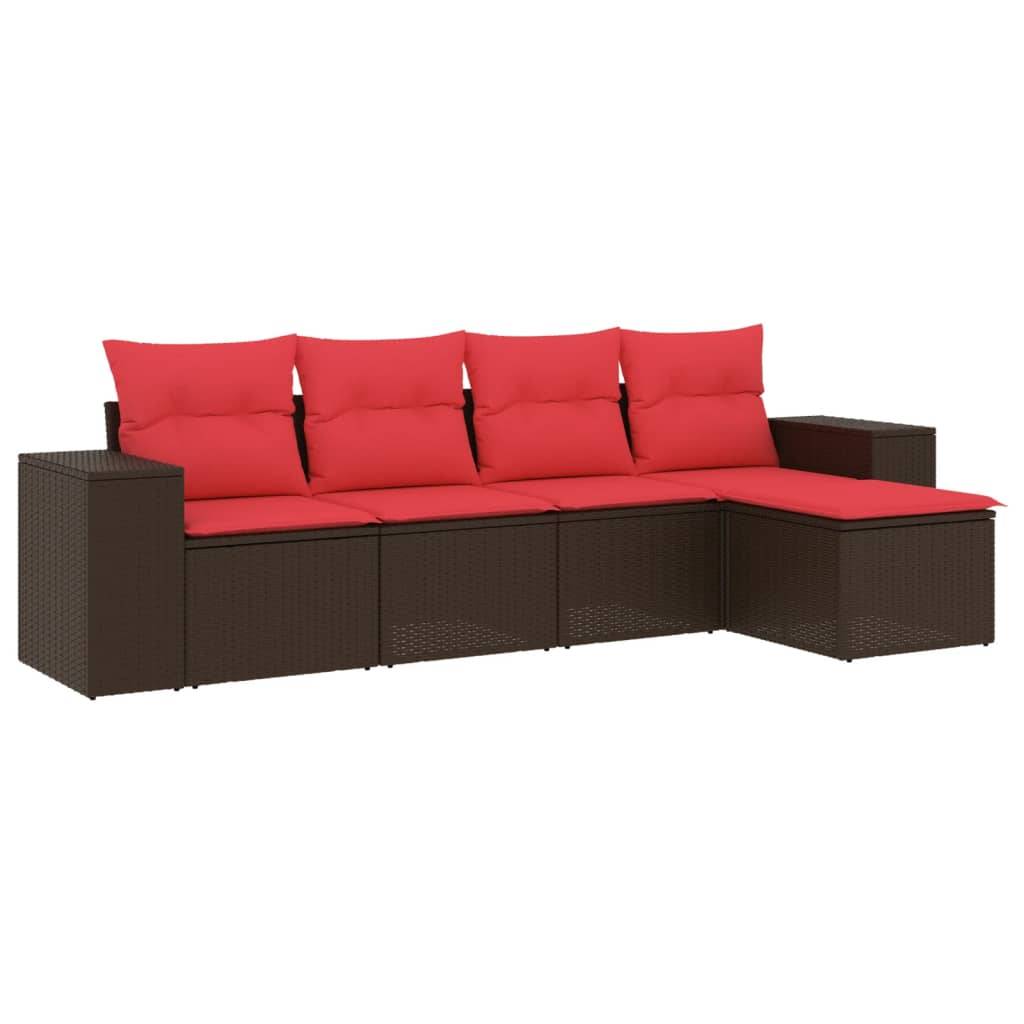 vidaXL 5-teiliges Gartensofa-Set mit Kissen, braun, Polyrattan