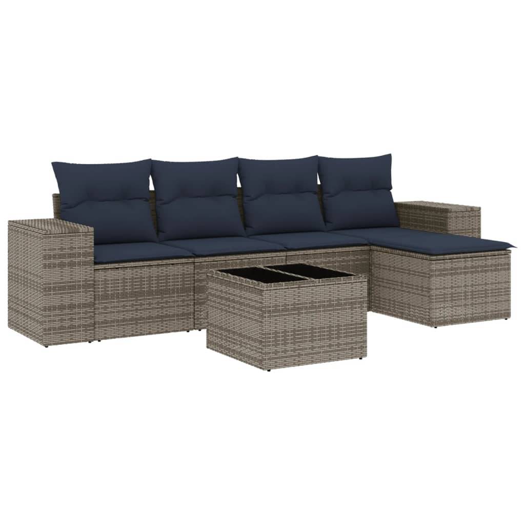 vidaXL 6-teiliges Gartensofa-Set mit Kissen, grau, Polyrattan